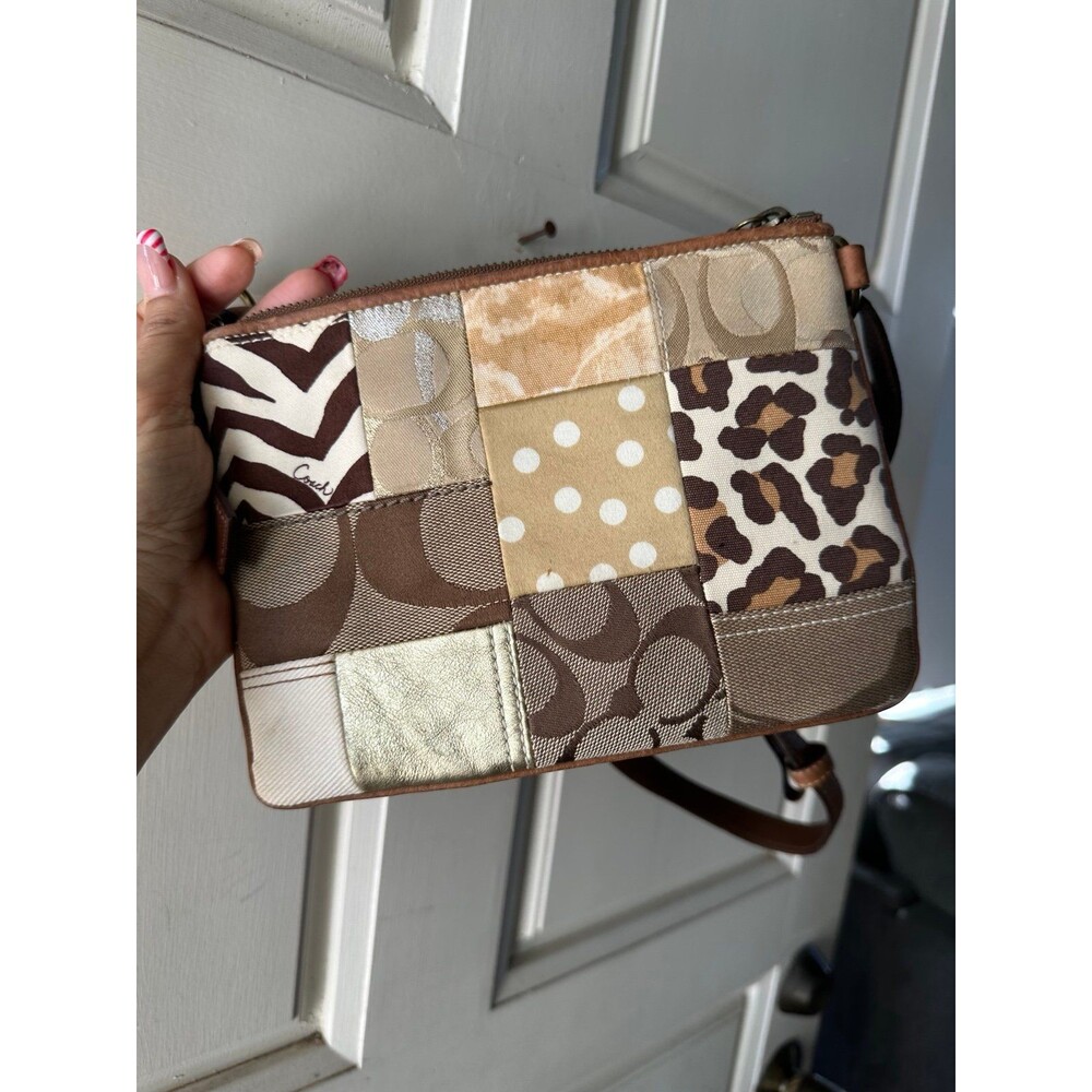 Vintage Coach Y2K Brown Patchwork Leopard One Shoulder Mini Purse Baguette - Picture 5 of 5